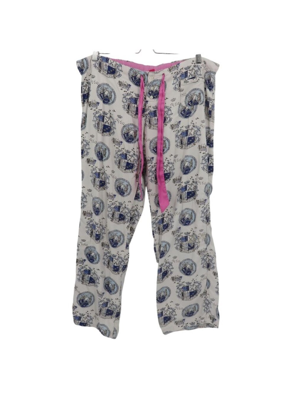 PINK Victorias Secret Women Medium Royal Crest Blue White Pajama Lounge Pants